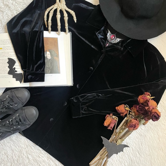 Vintage Preston & York crush velvet black button down long sleeve shirt - Picture 4 of 17